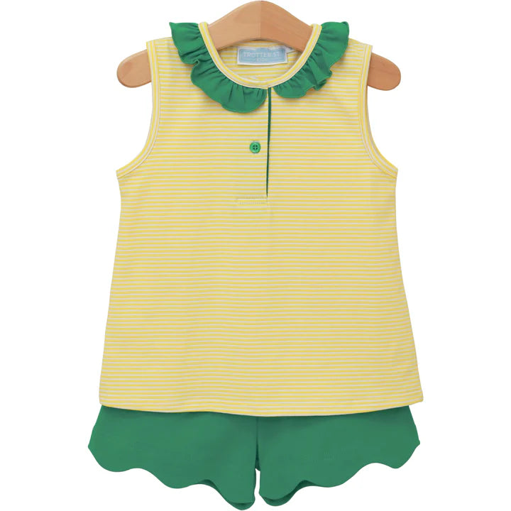 Trotter Street Nora Short Set--Yellow Stripe/Green