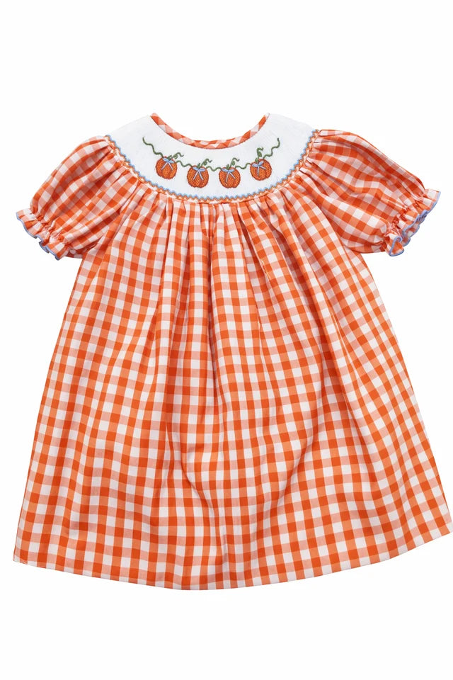Sweet Dreams Pumpkin Smocked Orange Gingham Dress