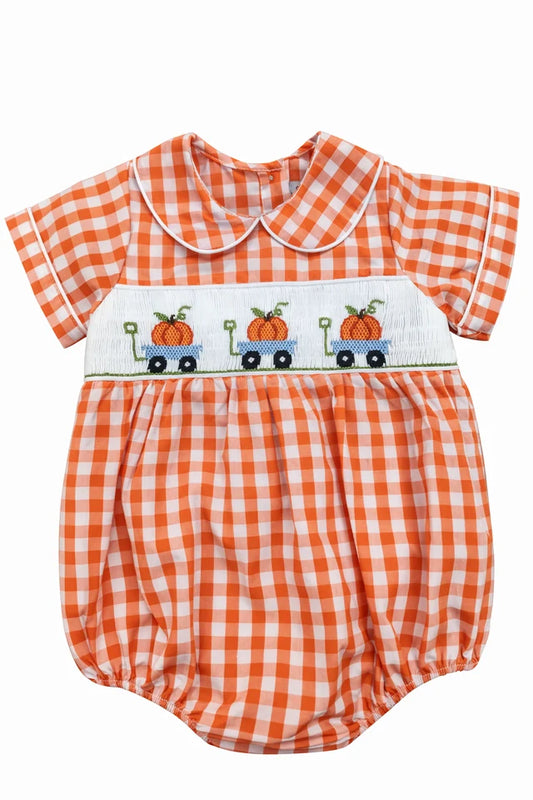 Sweet Dreams Pumpkin Smocked Orange Gingham Boy Bubble