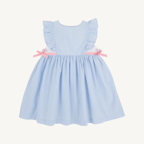 Beaufort Bonnet Pammy's Pinafore Dress Breakers Blue Seersucker/Sandpearl Pink