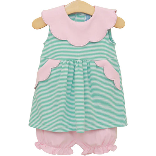 Trotter Street Penelope Bloomer Set- Mint Stripe/Light Pink
