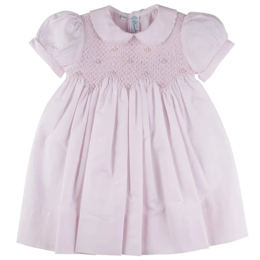 Feltman Brothers Pink Scalloped Pearl Smocked Dress