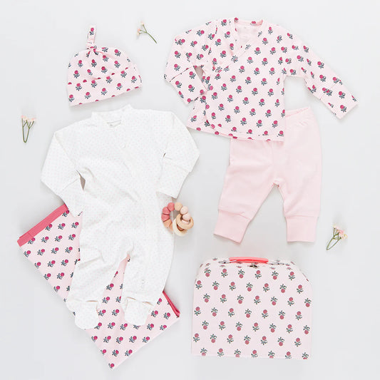 Pink Chicken Nesting Box Baby Take Home Set - Pink Tiny Flower
