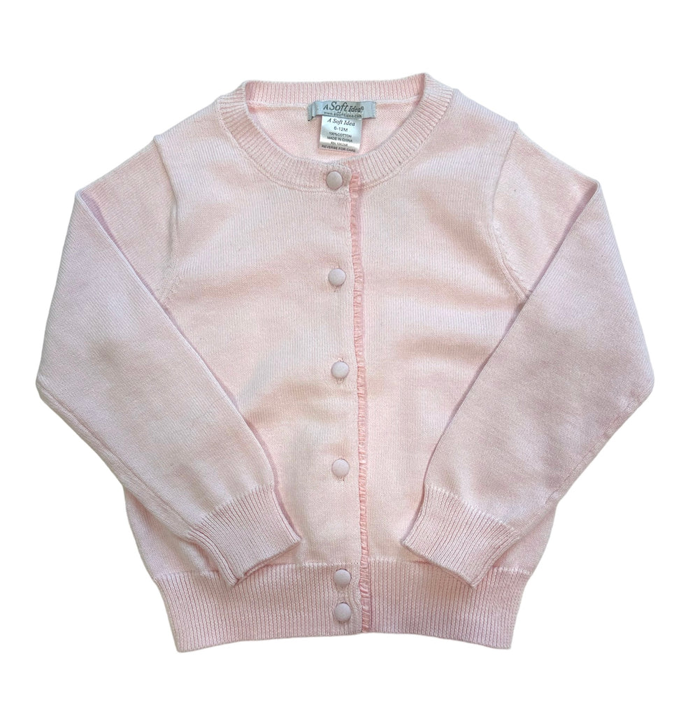 A Soft Idea Cardigan with Ruffle Placket--Light Pink