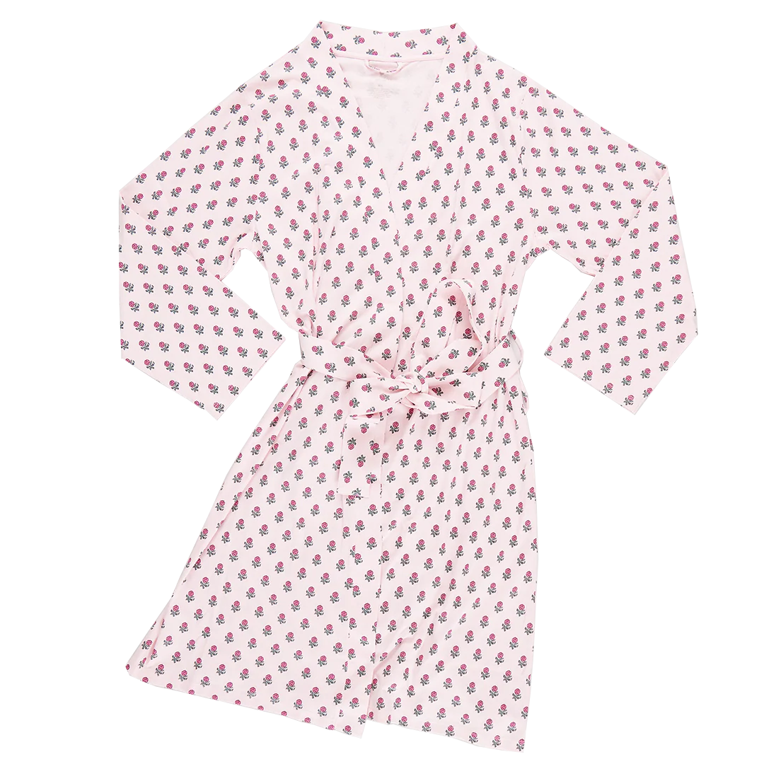 Pink Chicken Womens Organic Robe - Pink Tiny Flower Block Print
