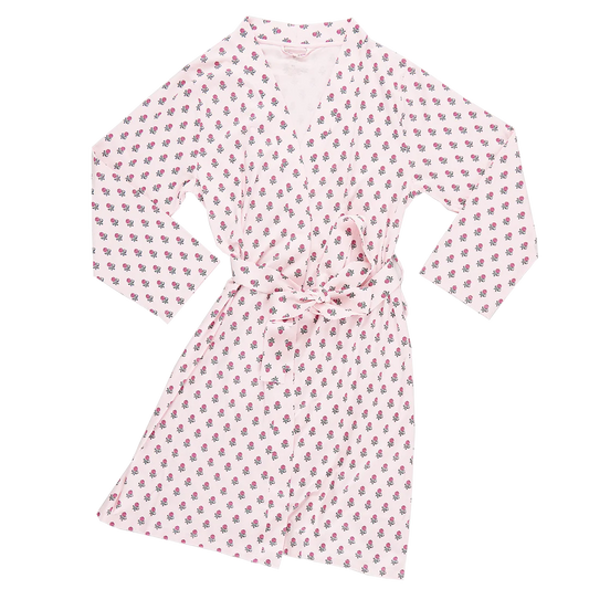 Pink Chicken Womens Organic Robe - Pink Tiny Flower Block Print