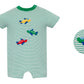 Claire and Charlie Airplane Green Striped Knit Boy's Romper