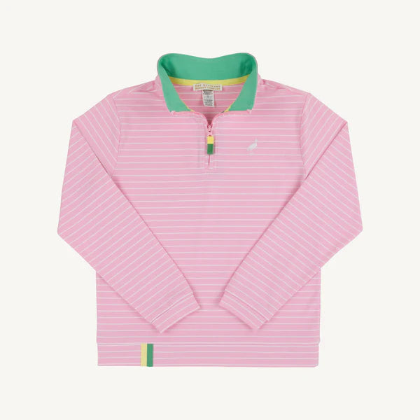 Beaufort Bonnet Prepletic Hayword  Half Zip--Pier Party Pink Stripe/Gibson Island Green