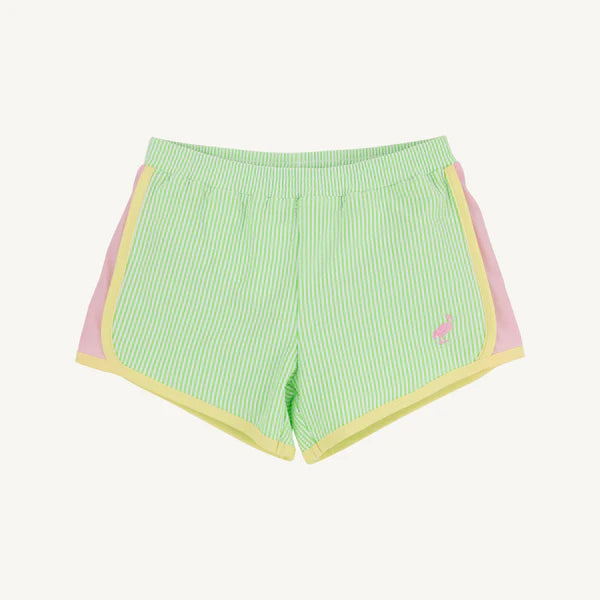 Beaufort Bonnet Shimmy Shake Shorts--Lexington Lime Seersucker with Pier Party Pink