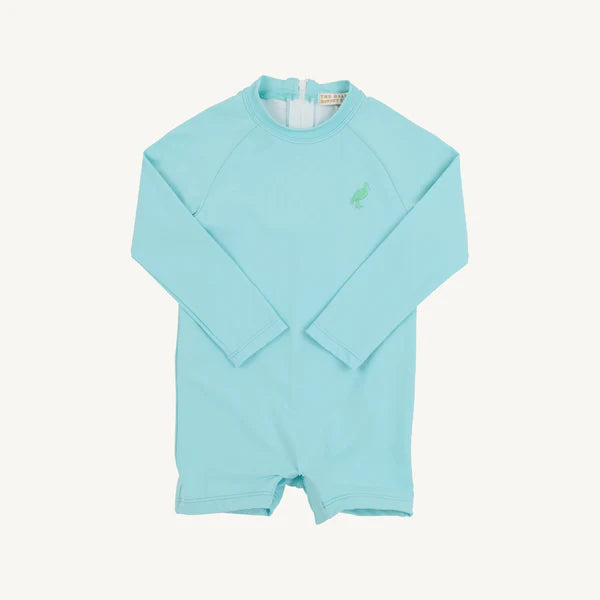 Beaufort Bonnet Price Pool Romper--Edisto Egg Blue/Grace Bay Green