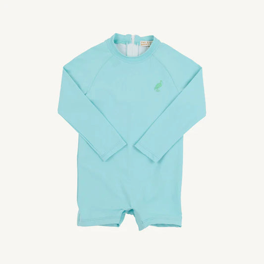 Beaufort Bonnet Price Pool Romper--Edisto Egg Blue/Grace Bay Green