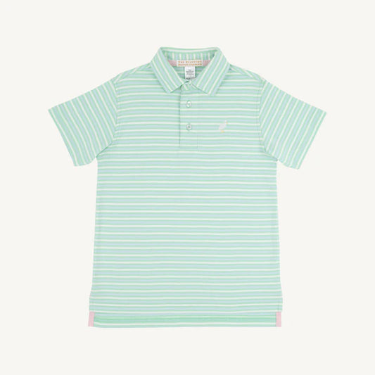 Beaufort Bonnet Prim and Proper Polo Sumner County Stripe (Grace Bay Green) with Multicolor Stork