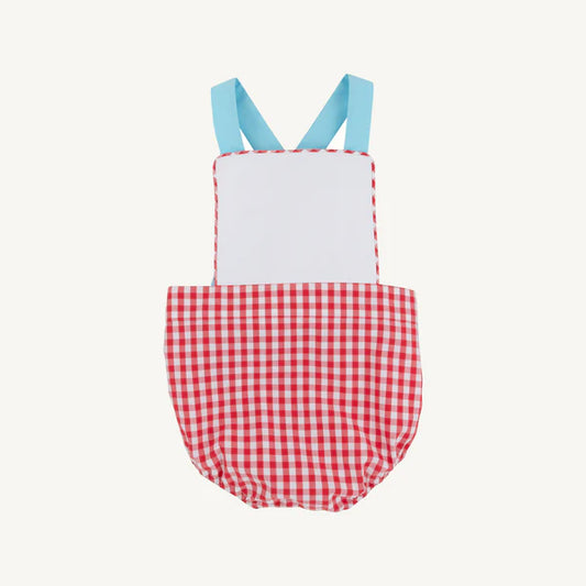 Beaufort Bonnet Sayre Sunsuit--Richmond Red Gingham with Belhaven Blue