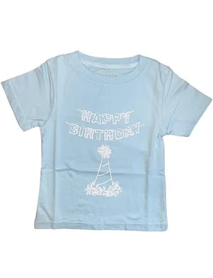 Mustard and Ketchup Kids Short Sleeved Blue Happy Birthday T-Shirt