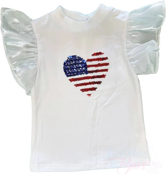 LuLu BeBe White USA Sequin Flutter Sleeve Shirt