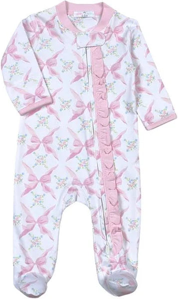 Baby Loren Pink Bows Pima Zipper Footie
