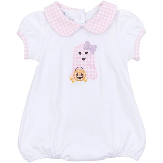 Magnolia Baby Boo Crew Applique Ruffle Short Sleeve Bubble Pink