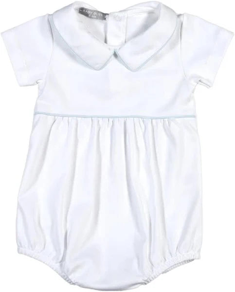 Baby Loren White Blue Piping Pima Bubble