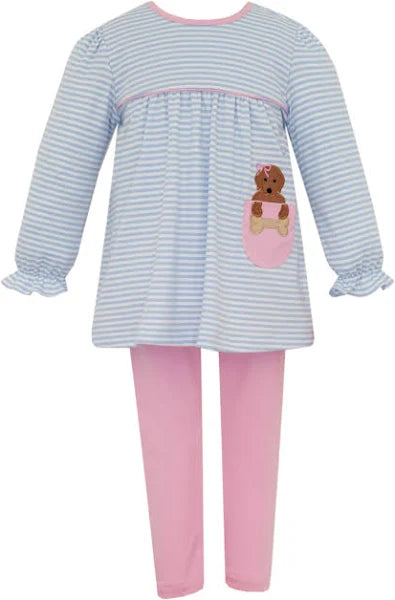 Claire and Charlie Blue Knit Long Sleeve Stripe Tunic Set w/Pocket