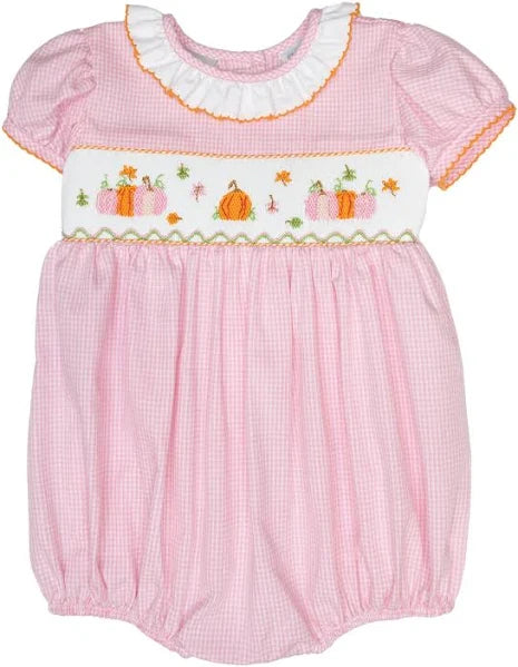 LuLu BeBe Rosie Smocked Pink Gingham Pumpkin Bubble