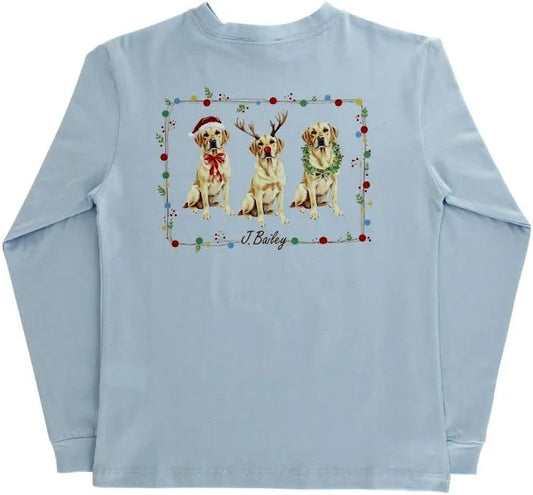 Bailey Boys Long Sleeve Logo Tee, Christmas Labs on Blue