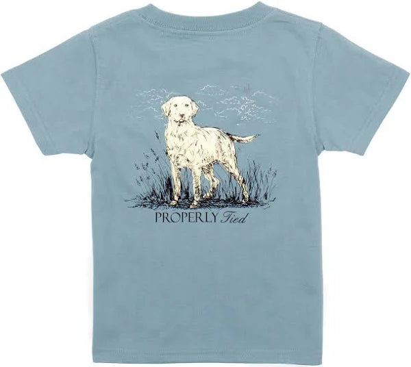 Properly Tied Boys Labrador Short Sleeved Steel Blue T-Shirt
