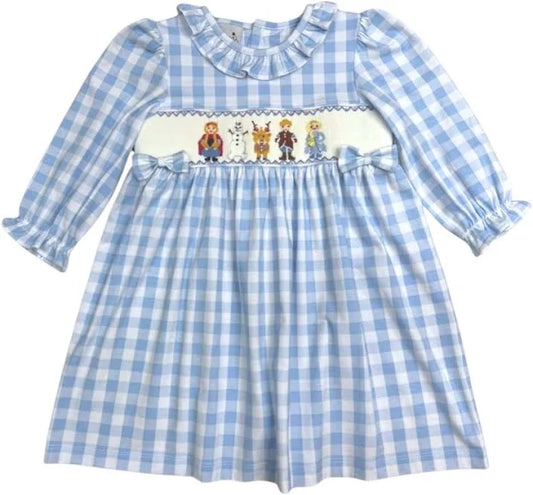 Delaney Girls Blue White Gingham Ice Friends Ruffle Collar Dress