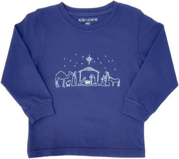 Mustard and Ketchup LS Navy with Light Blue Ink Nativity T-Shirt