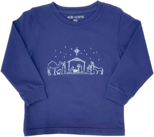 Mustard and Ketchup LS Navy with Light Blue Ink Nativity T-Shirt