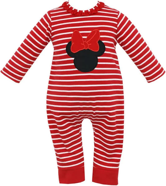 Claire and Charlie Minnie Red Knit Stripe Girls Long Sleeve Romper