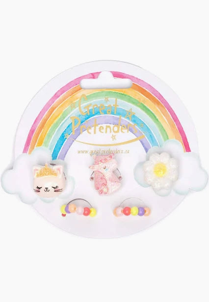 Great Pretenders Flower, Kitty, Unicorn Elastic Ring Set, 5 Pc