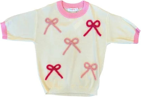 LuLu BeBe Iris Cream Sweater Pink Bows
