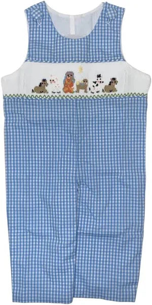 Delaney Boys Blue Gingham Smocked Nativity Long John John