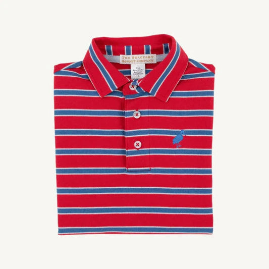 Beaufort Bonnet Prim and Proper Polo Richmond Red, Wood Boat Blue, & Buckhead Blue Stripe