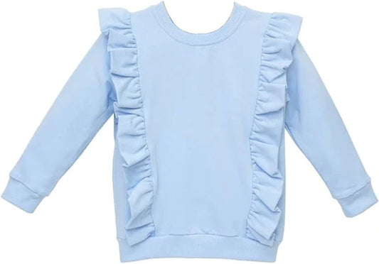 Trotter Street Laura Ruffle Pullover- Light Blue