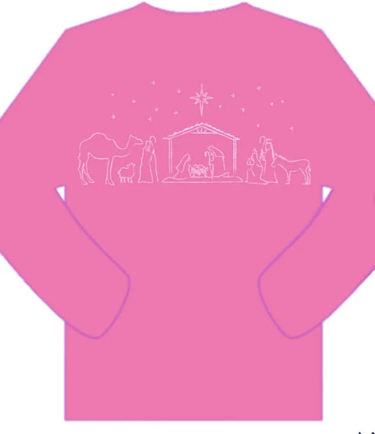 Mustard and Ketchup LS Pink Nativity with Light Pink Ink T-Shirt