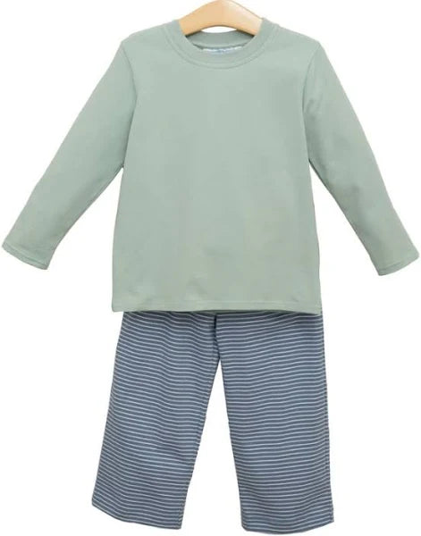 Trotter Street Miller Pants Set-Blue Stripe/Sage