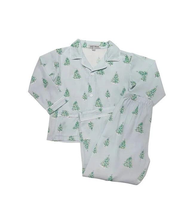 Sweet Dreams Christmas Tree Print Blue Pajamas