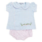Sweet Dreams Blue Gingham Embroidered Strawberry Diaper Set