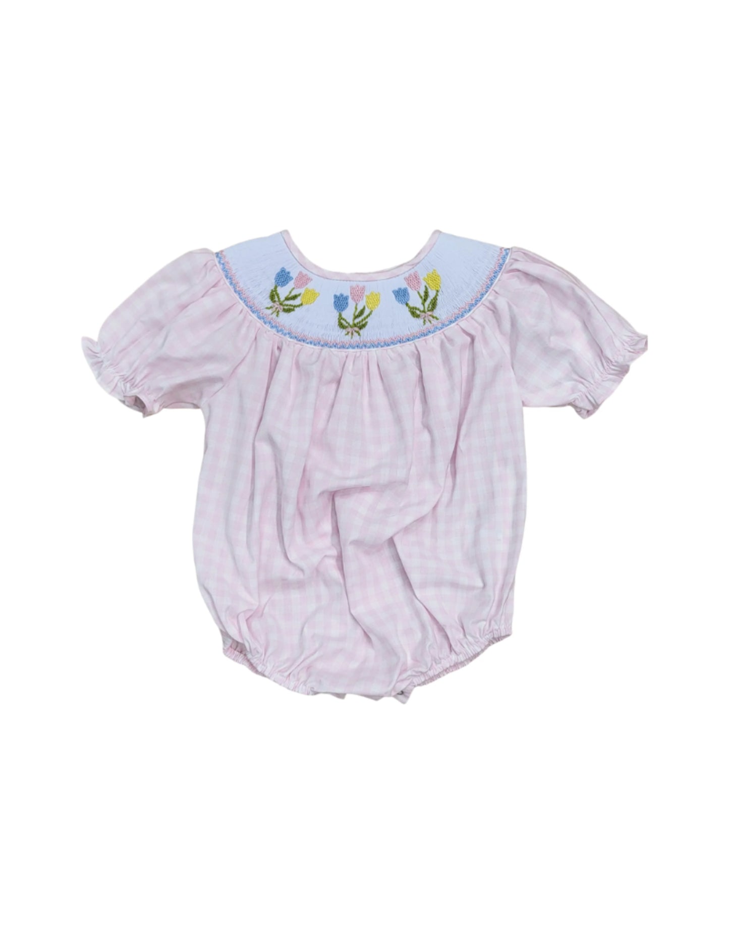 Sweet Dreams Pink Gingham Smocked Tulip Bubble