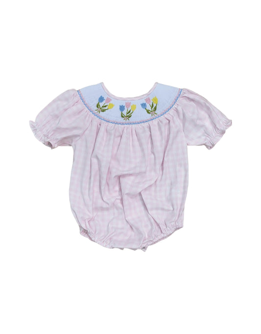 Sweet Dreams Pink Gingham Smocked Tulip Bubble