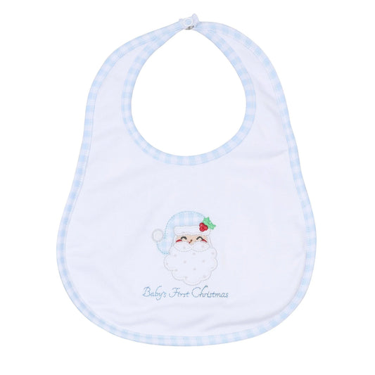 Magnolia Baby Sweet St Nick Applique Baby's 1st Christmas Bib--Light Blue