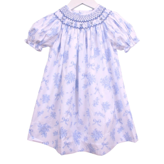Sweet Dreams Evelyn White/Blue Floral Print Smocked Dress
