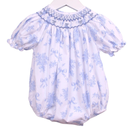 Sweet Dreams Evelyn White/Blue Floral Print Smocked Bubble