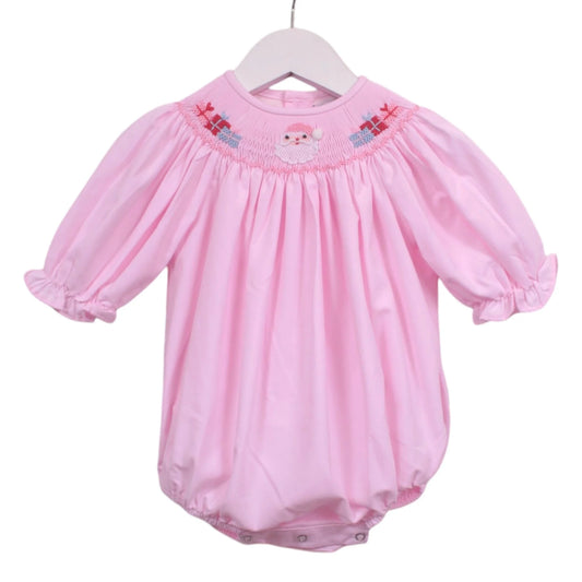 Sweet Dreams Santa and Presents Pink Smocked Bubble