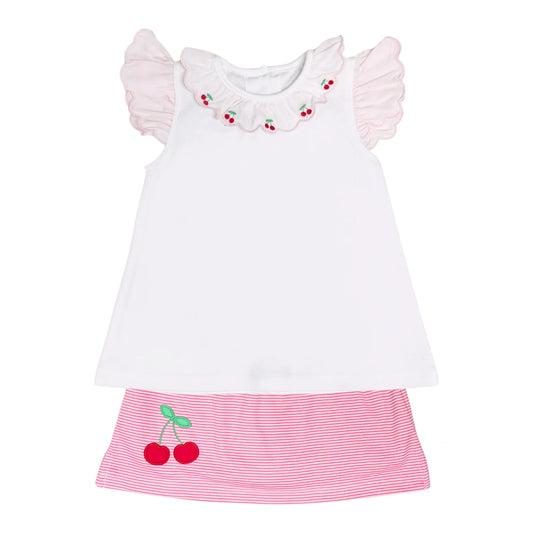 Zuccini Cherries Scalloped Angel Skort Set, White Knit