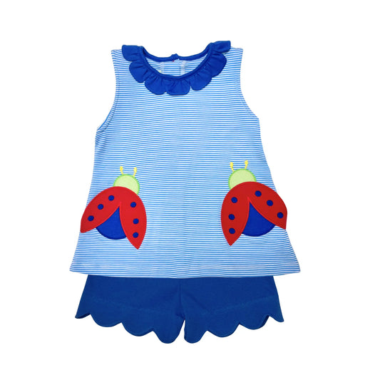 Zuccini Ladybug Reagan Kendall Short Set, Periwinkle Bitty Knit