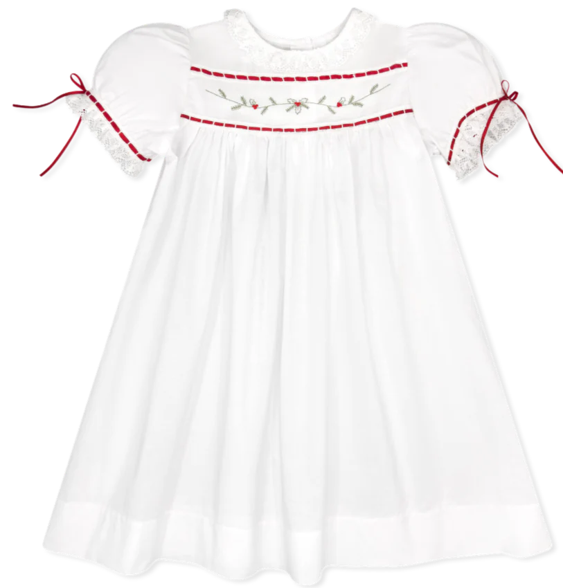 Lullaby Set Tiny Town Dress, Winslow White Batiste, Holly