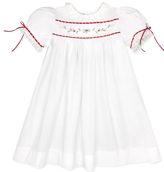 Lullaby Set Tiny Town Dress, Winslow White Batiste, Holly