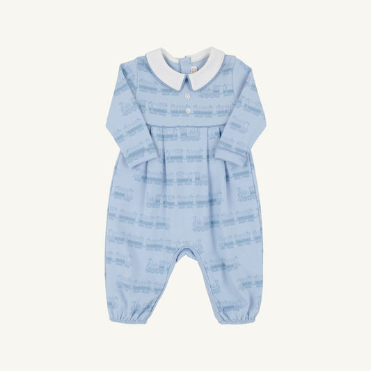 Beaufort Bonnet Long Sleeve Bradford Romper--Blue Choo Choos